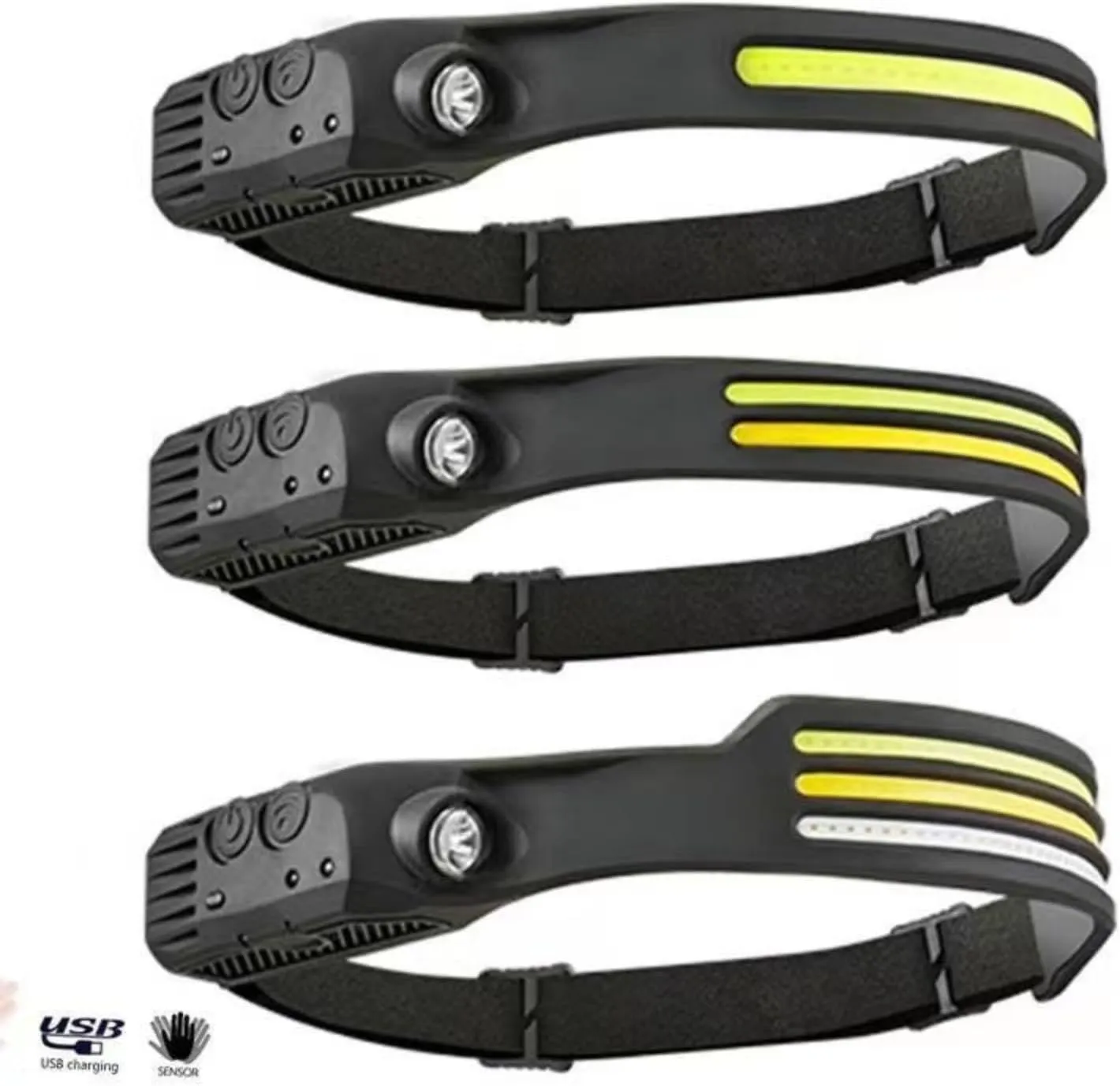 3 Pcs LED Head Lamp Flashlight, Waterproof Headlight, Headlamp Rechargeable, 230° Wide Beam Headband Light, Super Bright, for Fishing, Hiking, Camping