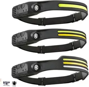 3 Pcs LED Head Lamp Flashlight, Waterproof Headlight, Headlamp Rechargeable, 230° Wide Beam Headband Light, Super Bright, for Fishing, Hiking, Camping