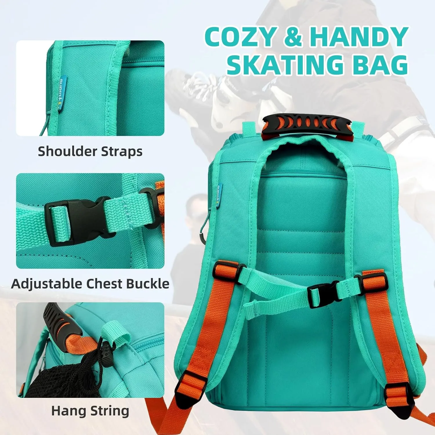 3 Pcs Roller Skate Bag Internal waterproof Ice Skate Bag roller skate backpack with Multi-Pockets Skate Bag Fits to US women and man Skateing Accessory with Covers Towel Locking Carabiner