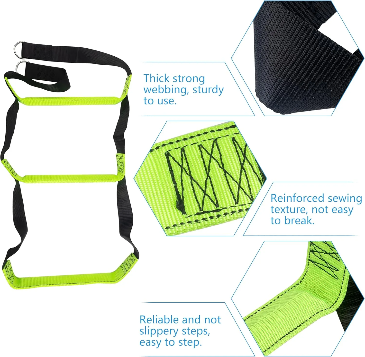3 Step Boat Rope Ladder, Foldable Assist Boarding Outdoor Climbing Rope Ladder for Inflatable Boat, Pontoon Boat, Sailboat, Kayak, Motorboat, Canoeing