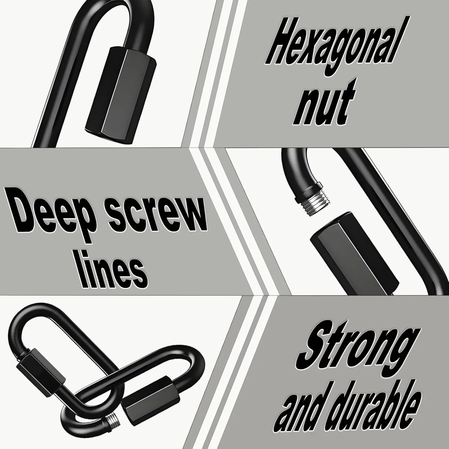 30-Pack Black M10 Quick Links Screw, 4Inch Threaded Quick Chain Link Connectors, 3/8” Heavy Duty Locking Carabiners, 2000 LBS Capacity Anti-Rust Chain Hooks for Swings, Shade Sails and Bird Toys