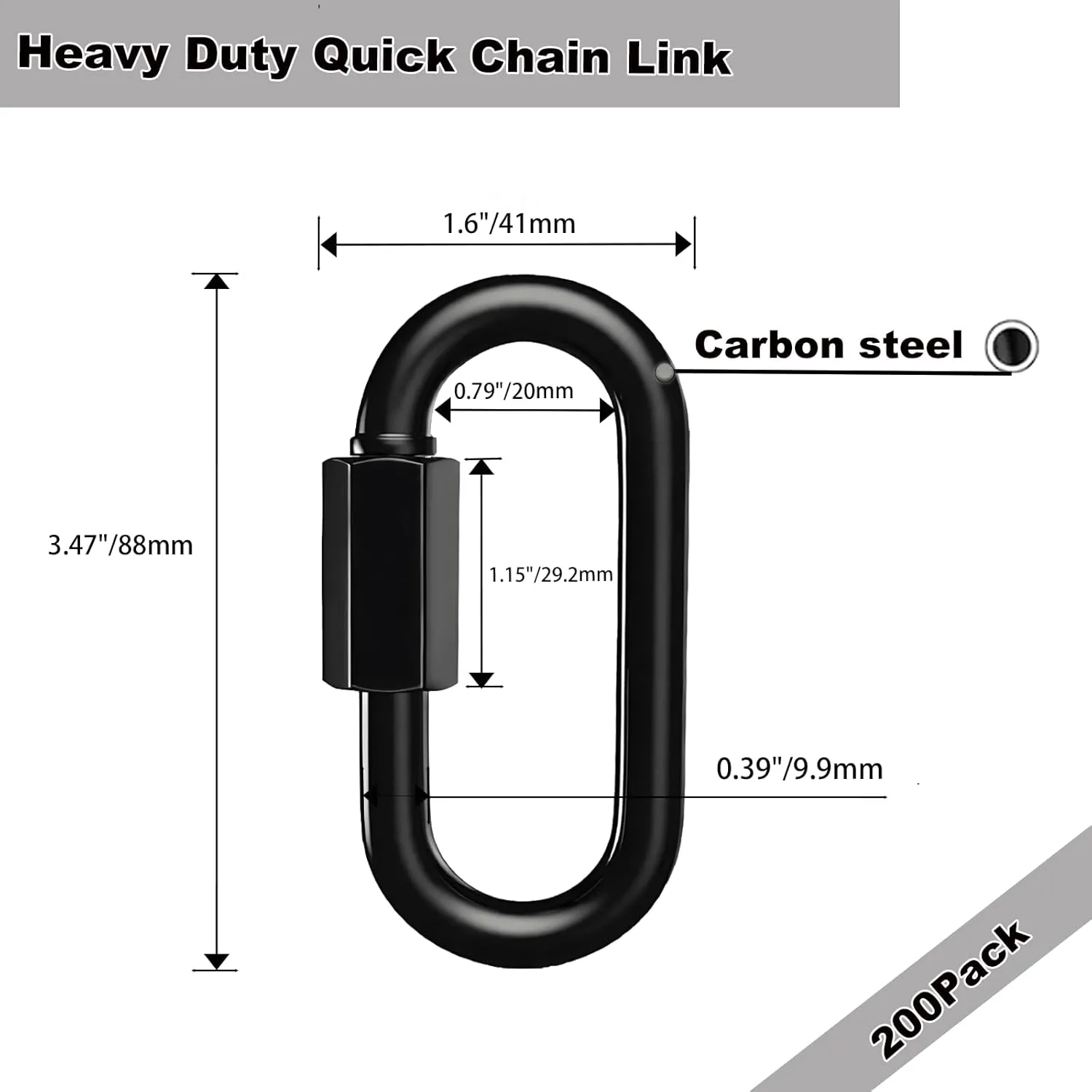 30-Pack Black M10 Quick Links Screw, 4Inch Threaded Quick Chain Link Connectors, 3/8” Heavy Duty Locking Carabiners, 2000 LBS Capacity Anti-Rust Chain Hooks for Swings, Shade Sails and Bird Toys