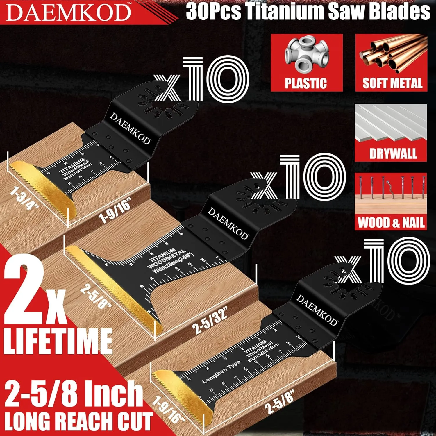 30 Pack Titanium Oscillating Tool Blades Metal Cutting, Professional Saw Blades for Soft Metal Nails Hard Material and Wood Plastic, Multi Tool Blades Kits Fit Dewalt Bosch Ryobi Milwaukee