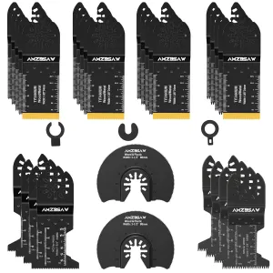 30 PCS Oscillating Tool Blades, 6 Types Oscillating Saw Blades for Metal Nails and Wood Plastic, Professional Multi Tool Blades Kits Fit Bosch Dewalt Ryobi Milwaukee