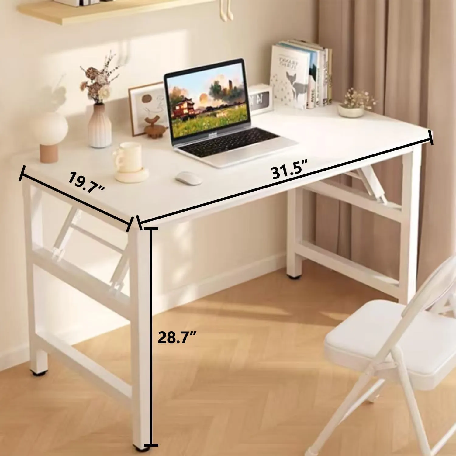 31.5 Inch Foldable Desks for Small Spaces,Foldable Desk No Assembly,Small Table for Bedroom,Black.