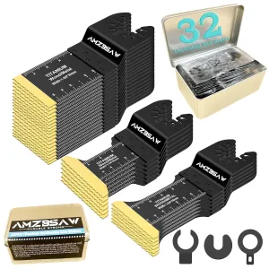 32PCS Titanium Oscillating Saw Blades Metal Cutting, Multi Tool Blades Kits for Metal Nails Hard Material and Wood Plastic, Oscillating Tool Blade Fit Dewalt Ryobi Bosch Milwaukee