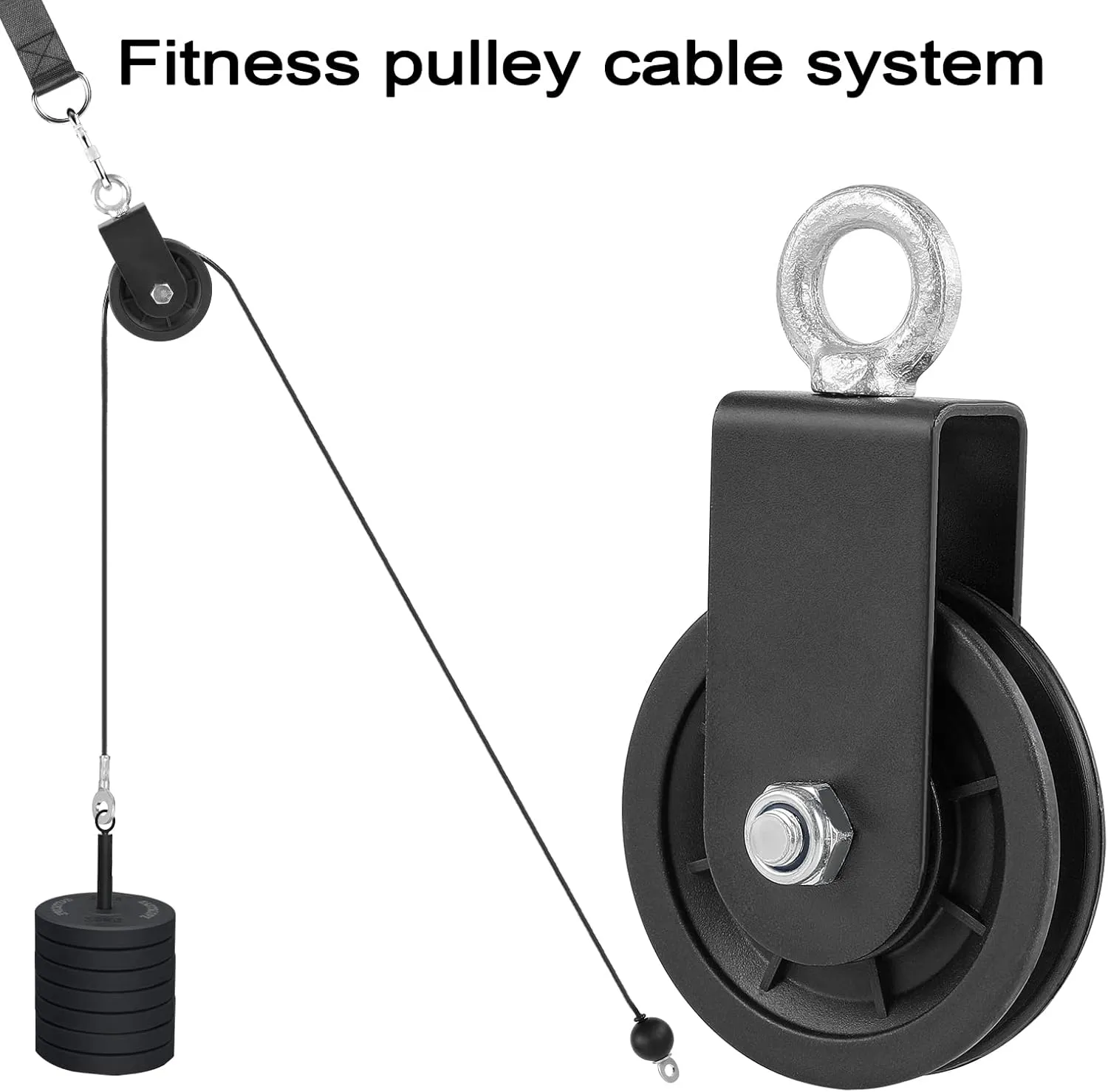 3.54 in Cable Pulley 360 Rotation Traction Wheel with Carabiner and Strap,Silence Smooth Detachable for DIY Gym Pulley System,DIY Gym Attachment Lifting Blocks,Ladder Lift,Hoists,Clothesline