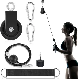3.54 in Cable Pulley 360 Rotation Traction Wheel with Carabiner and Strap,Silence Smooth Detachable for DIY Gym Pulley System,DIY Gym Attachment Lifting Blocks,Ladder Lift,Hoists,Clothesline