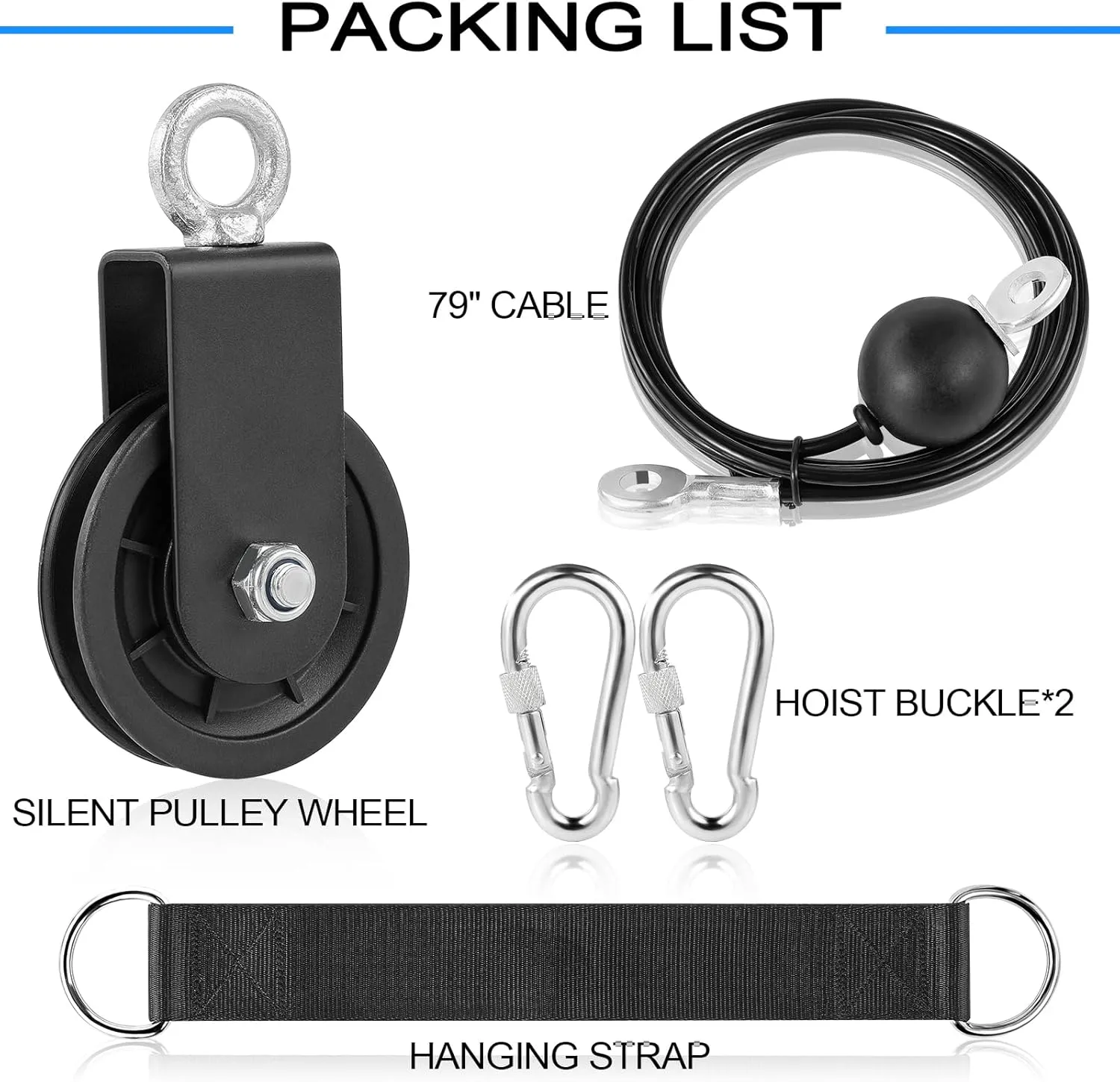 3.54 in Cable Pulley 360 Rotation Traction Wheel with Carabiner and Strap,Silence Smooth Detachable for DIY Gym Pulley System,DIY Gym Attachment Lifting Blocks,Ladder Lift,Hoists,Clothesline