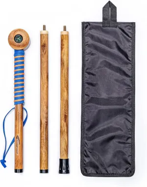 3pc Detachable Hardwood Walking Stick for Hiking with Compass 48 Inches - Soft Hand Strap - Rubber Tip Cover