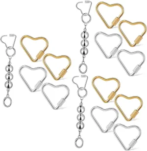 3sets Heart Shaped Carabiner Jewelry Clasp Heavy Duty Metal Clip Key Ring Safety Lock 4pcs*3