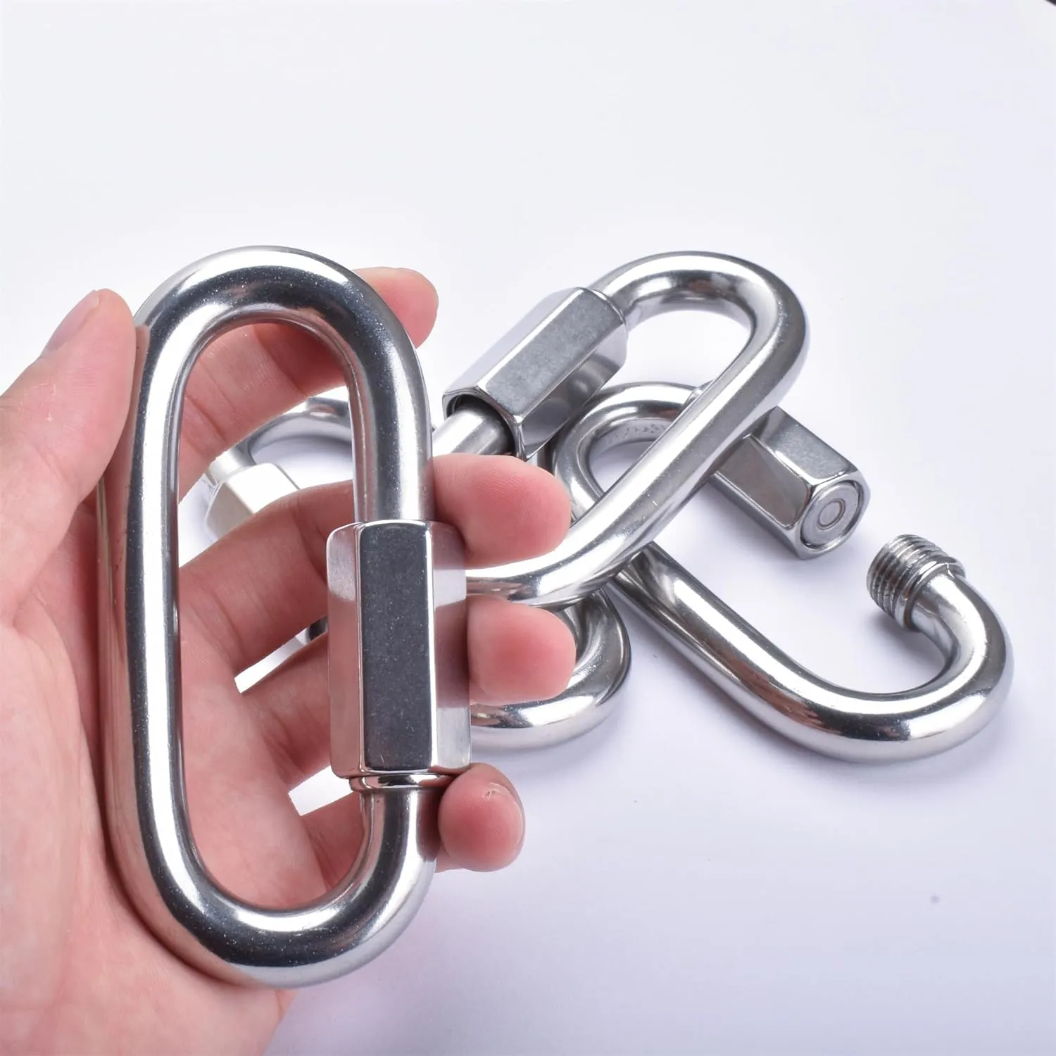 4 Packs 1/2" Quick Links,Alele M12 Heavy Duty 304 Stainless Steel Quick Link D Shape Locking Looks for Carabiner, Hammock, Camping and Outdoor Equipment, Max. Load 3300 Lb
