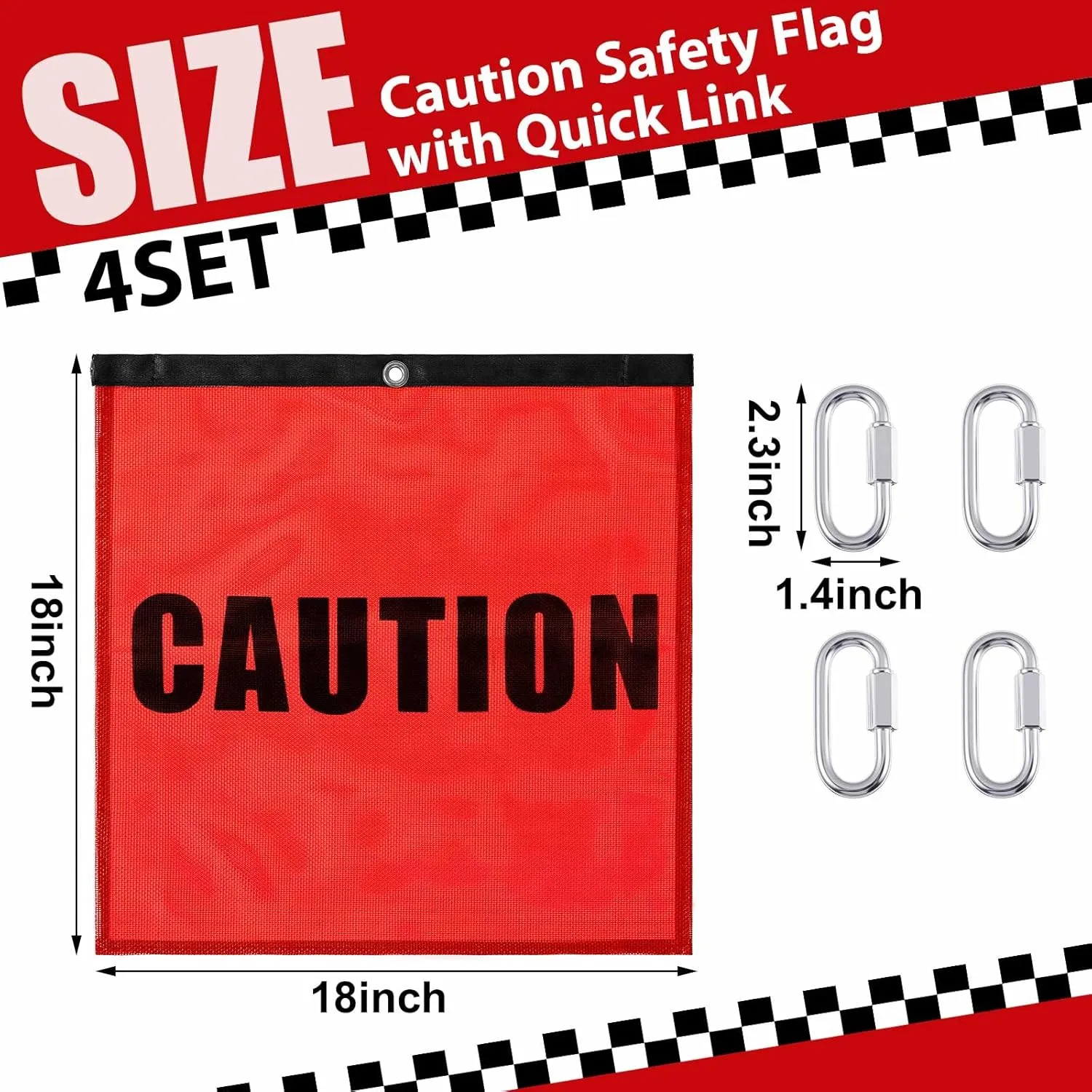 4 Sets Safety Warning Flag Red Mesh Safety Flag with Locking Carabiner 18" x 18" for Truck Loads(Caution)