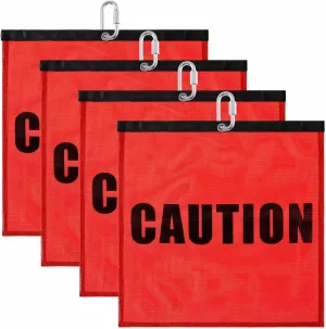 4 Sets Safety Warning Flag Red Mesh Safety Flag with Locking Carabiner 18" x 18" for Truck Loads(Caution)