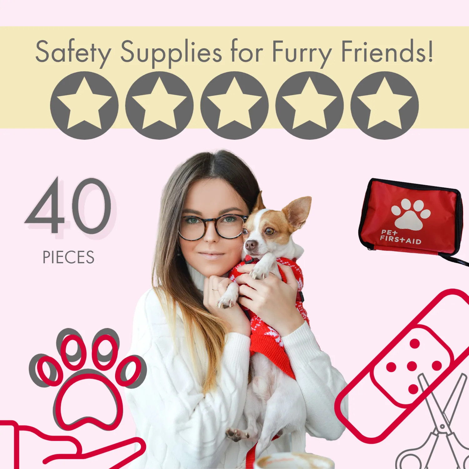 40-Piece Portable Pet First Aid Kit for Travel and Emergencies - Essential Supplies for Pet Parents