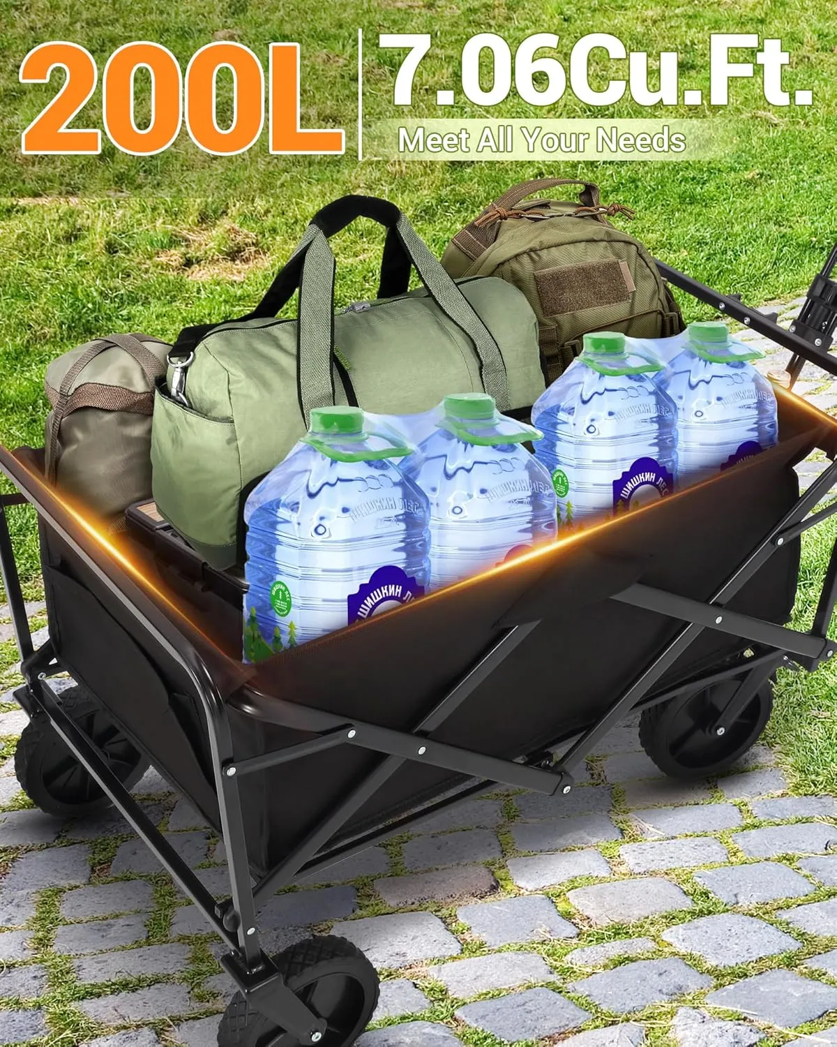 420LBS Heavy-Duty Collapsible Wagon Cart | All-Terrain Folding Utility Wagon with Drink Holders, Steel Frame & Waterproof Fabric | Perfect for Beach, Camping, Gardening, Grocery Shopping