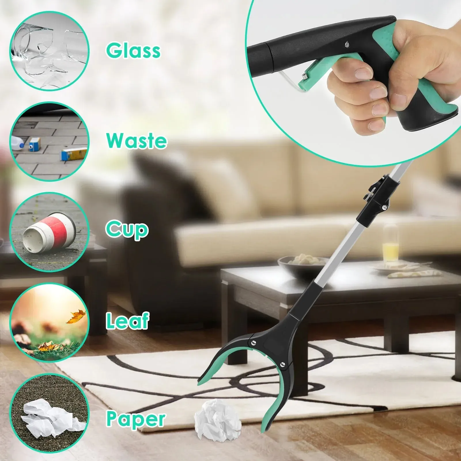 43" Upgraded Foldable Grabber Tool with Magnetic 360° Swivel Clip for Elderly