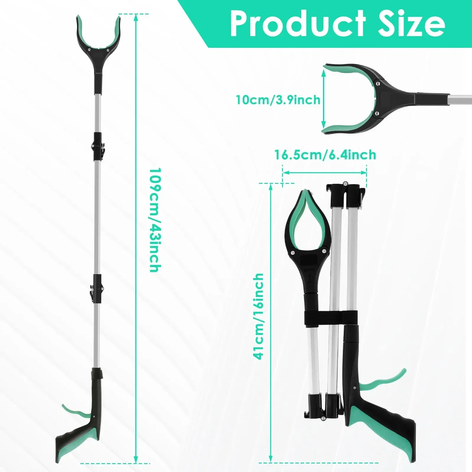 43" Upgraded Foldable Grabber Tool with Magnetic 360° Swivel Clip for Elderly