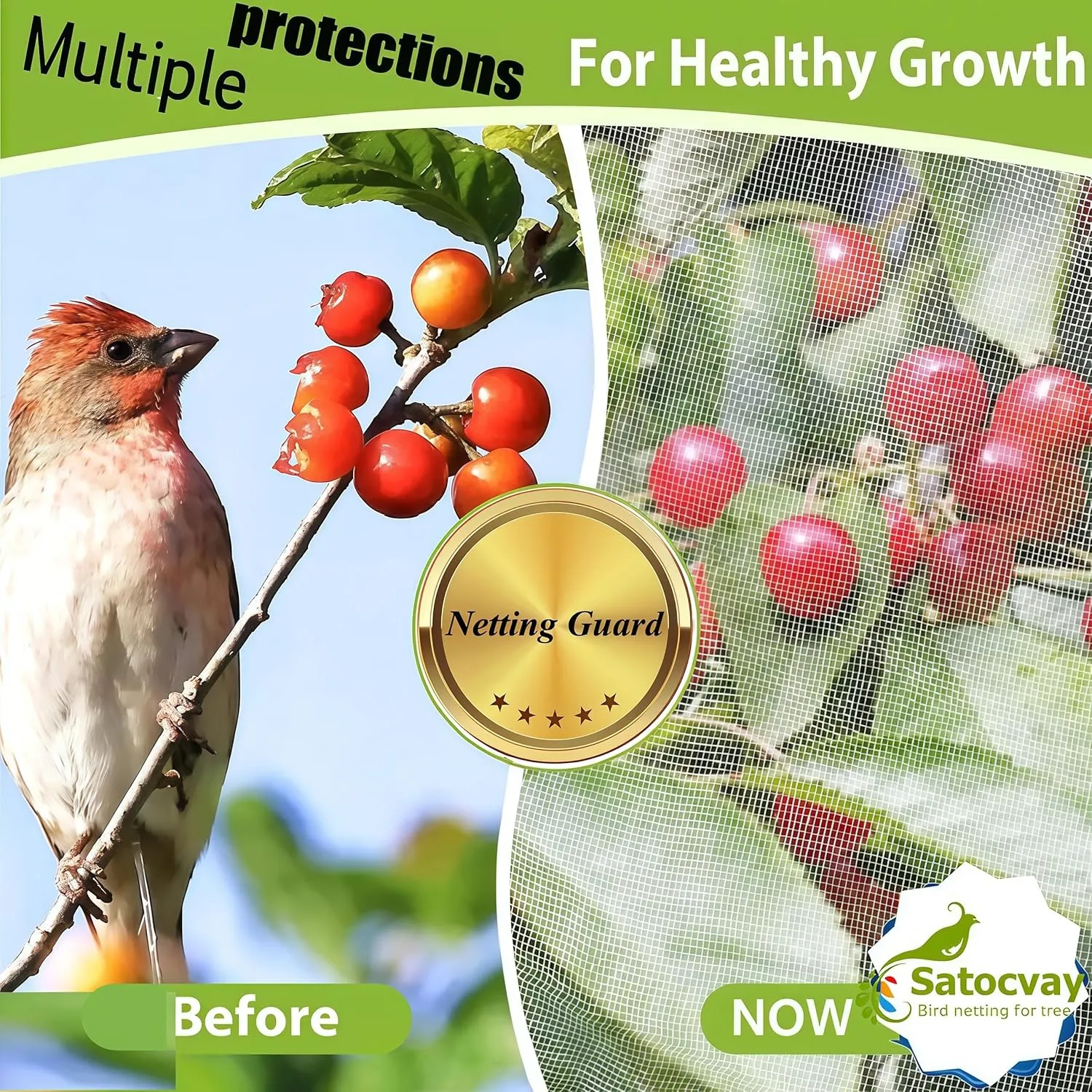 4Pcs 5.3x6ft Durable Garden Mesh Netting, Pest Barrier & Bird Net for Protect Fruit Tree Blueberry Bush, Reusable Insect Bag with Drawstring, Anti Animal Plant Cover from Deer,Squirrels