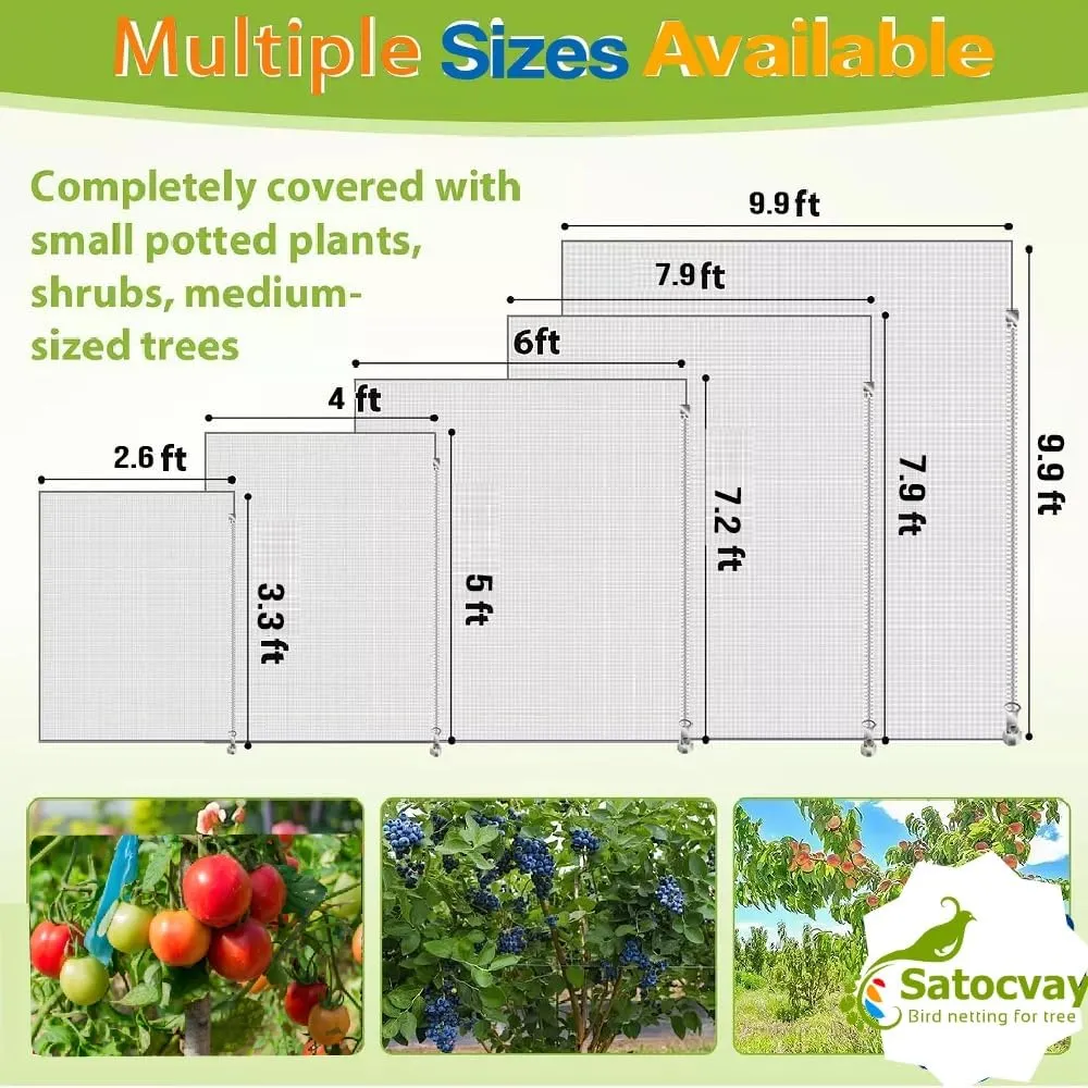 4Pcs 5.3x6ft Durable Garden Mesh Netting, Pest Barrier & Bird Net for Protect Fruit Tree Blueberry Bush, Reusable Insect Bag with Drawstring, Anti Animal Plant Cover from Deer,Squirrels