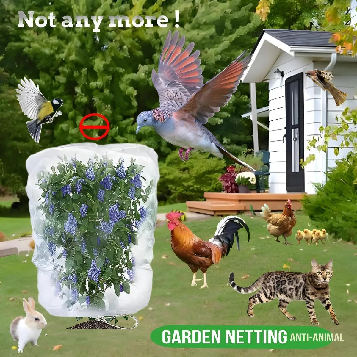 4Pcs 5.3x6ft Durable Garden Mesh Netting, Pest Barrier & Bird Net for Protect Fruit Tree Blueberry Bush, Reusable Insect Bag with Drawstring, Anti Animal Plant Cover from Deer,Squirrels