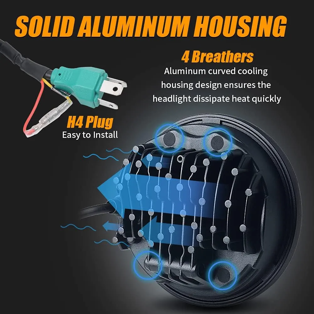 5-3/4 5.75 inch LED Motorcycle Headlight Compatible with Harley Davidson Sportster Dyna Low Rider Street Bob lron 883 1200 Softail Wide Glide Triple Headlamp