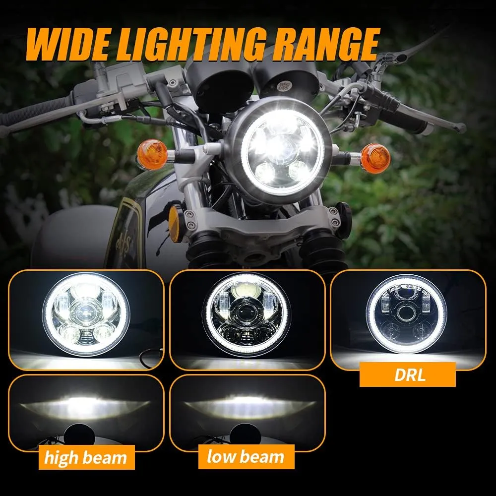 5-3/4 5.75 inch LED Motorcycle Headlight Compatible with Harley Davidson Sportster Dyna Low Rider Street Bob lron 883 1200 Softail Wide Glide Triple Headlamp