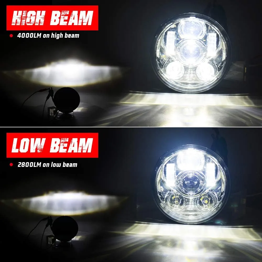 5-3/4 5.75 Inch LED Motorcycle Headlight Compatible with Harley Davidson Sportster Dyna Street Bob Low Rider Wide Glide Iron 883 1200 Softail Triple Headlamp