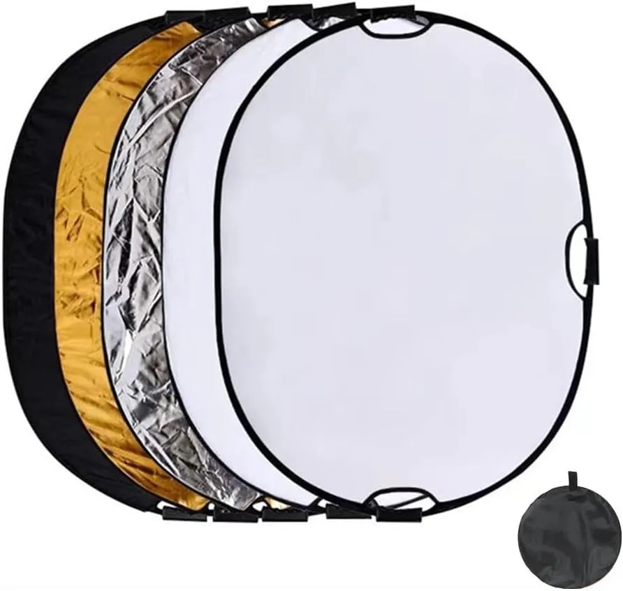 5 in 1 Photography Reflector,Collapsible Light Reflector with Handle,Portable Light Reflectors Diffuser Panel with Gold Silver White Black Diffuser for Studio Video