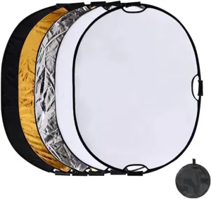 5 in 1 Photography Reflector,Collapsible Light Reflector with Handle,Portable Light Reflectors Diffuser Panel with Gold Silver White Black Diffuser for Studio Video