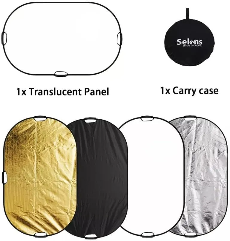 5 in 1 Photography Reflector,Collapsible Light Reflector with Handle,Portable Light Reflectors Diffuser Panel with Gold Silver White Black Diffuser for Studio Video