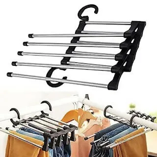 5-in-1 Space-Saving Hanger for Organize Clothes, Pants, Ties & Belts