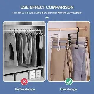 5-in-1 Space-Saving Hanger for Organize Clothes, Pants, Ties & Belts
