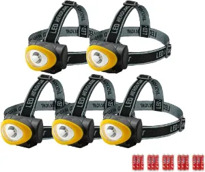 5 Pack Rugged 1W LED Power Adjustable Headlamp Light - 60 Lumens,Jikkolumlukka