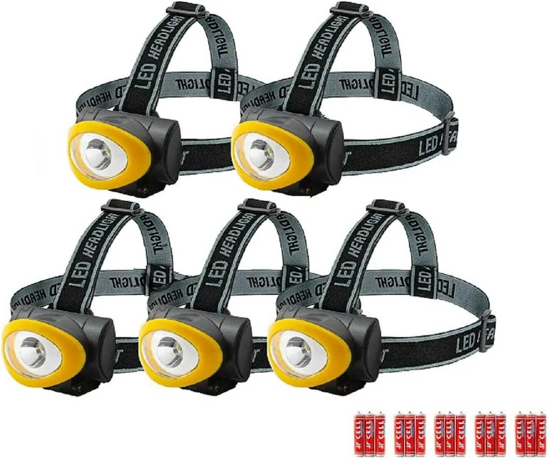 5 Pack Rugged 1W LED Power Adjustable Headlamp Light - 60 Lumens,Jikkolumlukka