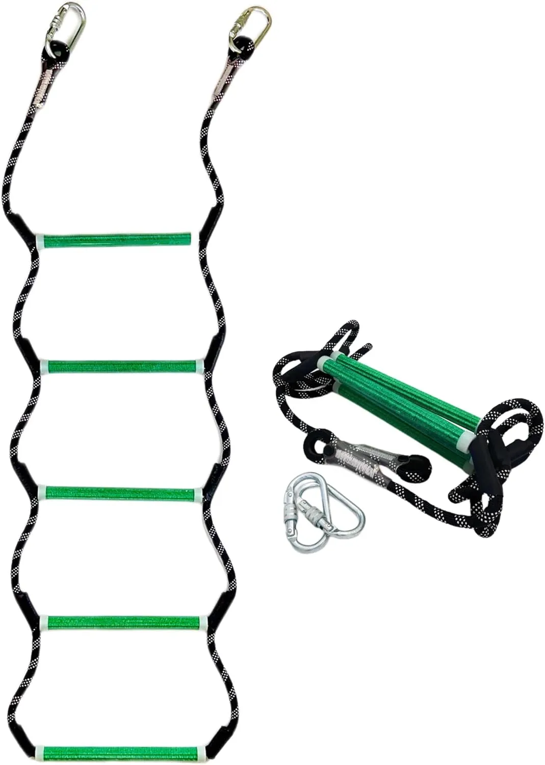 5 Step Boat Rope Ladder, Heavy Duty Climbing Rope 400Lbs Strength, 14mm Reinforced Polyester Line, Rigid Resin Step Design, Ladder for Inflatable Boat, Kayak, Motorboat, Canoeing (Green)