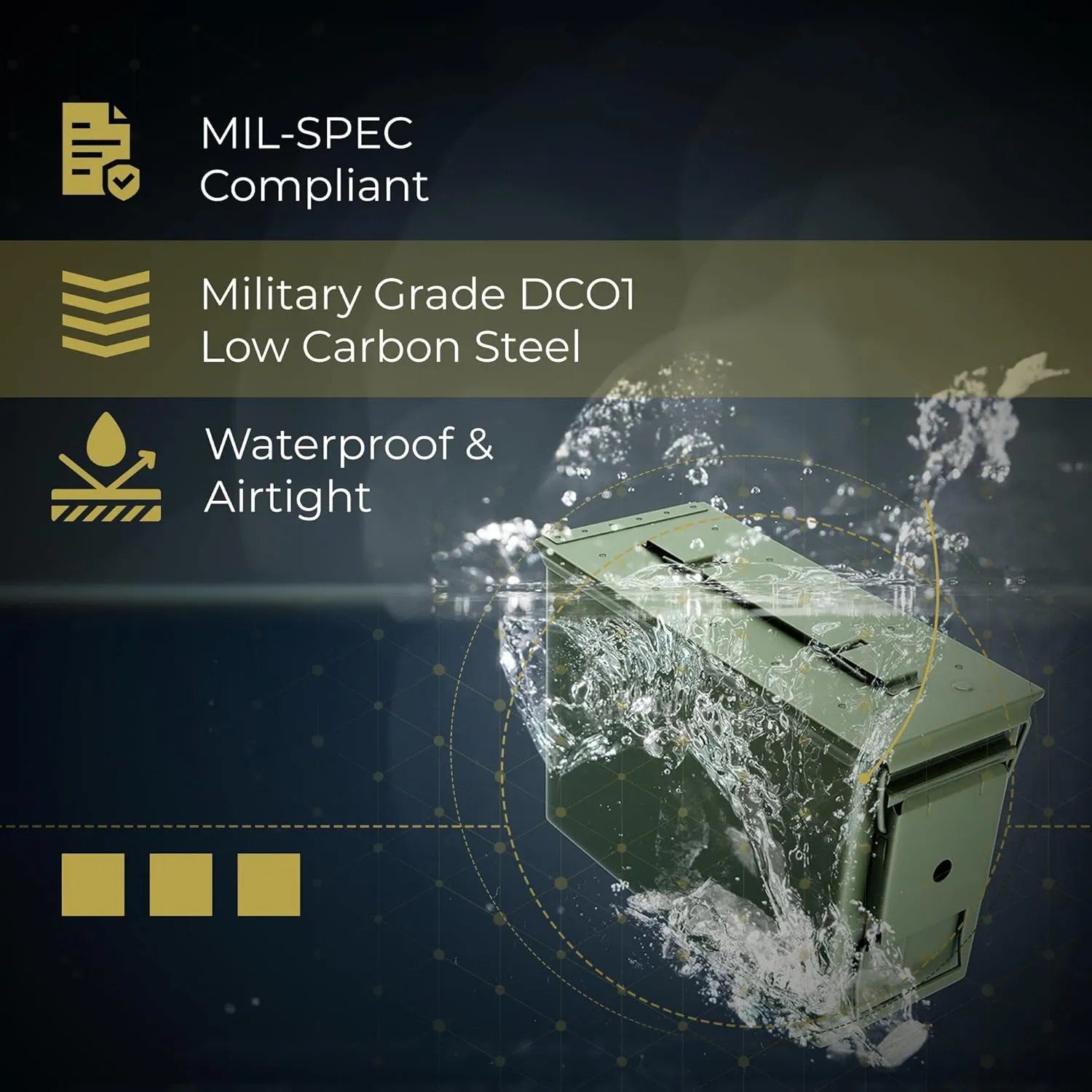 50 Cal Ammo Can M2A2 - Steel Ammo Boxes for Storage, Air Tight & Waterproof Metal Box for Ammunition Rounds or Underground Storage Container, Military Spec Certified Utility Dry Ammo Box   Sealed Lid