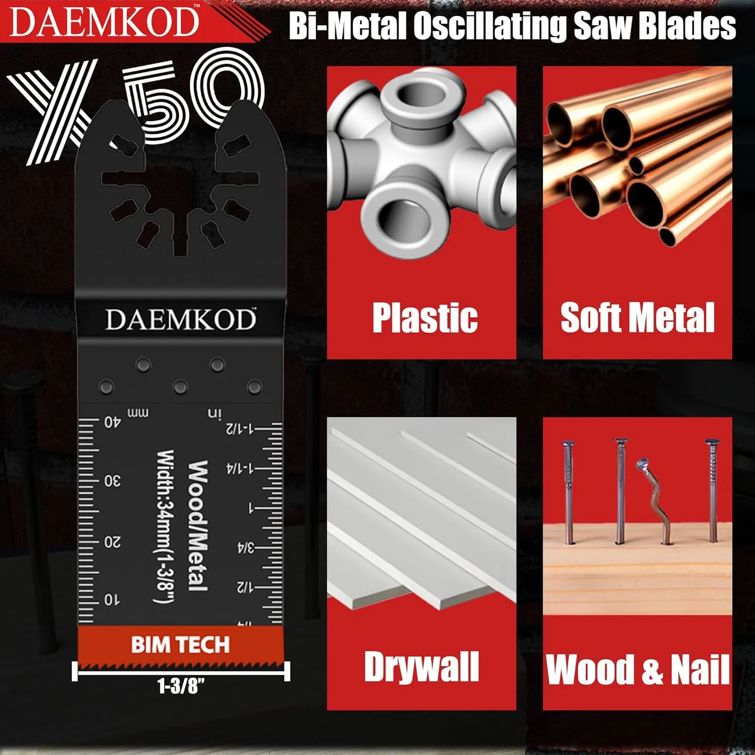 50 Pack Bi-Metal Oscillating Saw Blades Metal Cutting, 34MM Multitool Blades for Hard Wood Plastic, Multi Tool Blades Kits Fit Dewalt Bosch Ryobi Milwaukee
