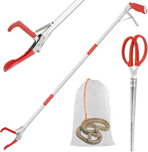 50in Multi-Functional Snake Grabber Tool Set，Collapsible Snake Catcher with Wide Jaw, Stainless Steel Snake Tongs with Non-Slip Grip Handle