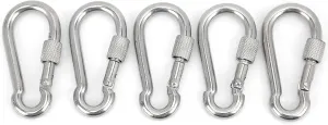 5Pcs Locking Carabiners Clip, 60mm Carabiner Clip with Nut Lock, Heavy Duty Spring Snap Hook for Camping, Gym,Rescue, Stainless Steel