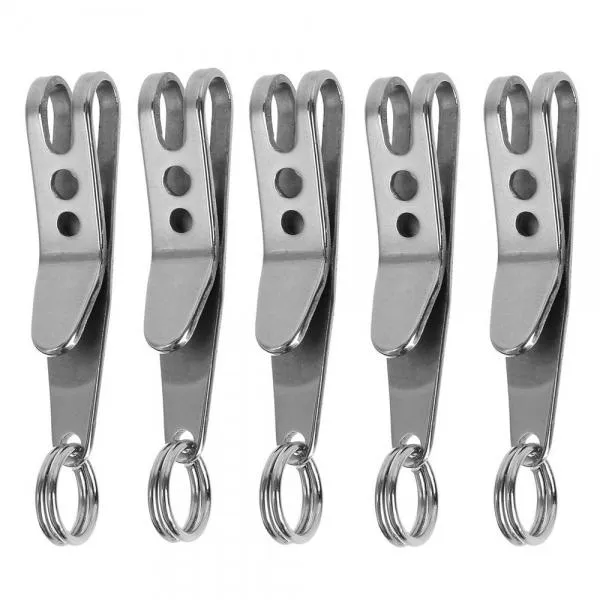 5pcs Outdoor Multifunctional Stainless Steel Clips with Keyring Silver (5 PCS)