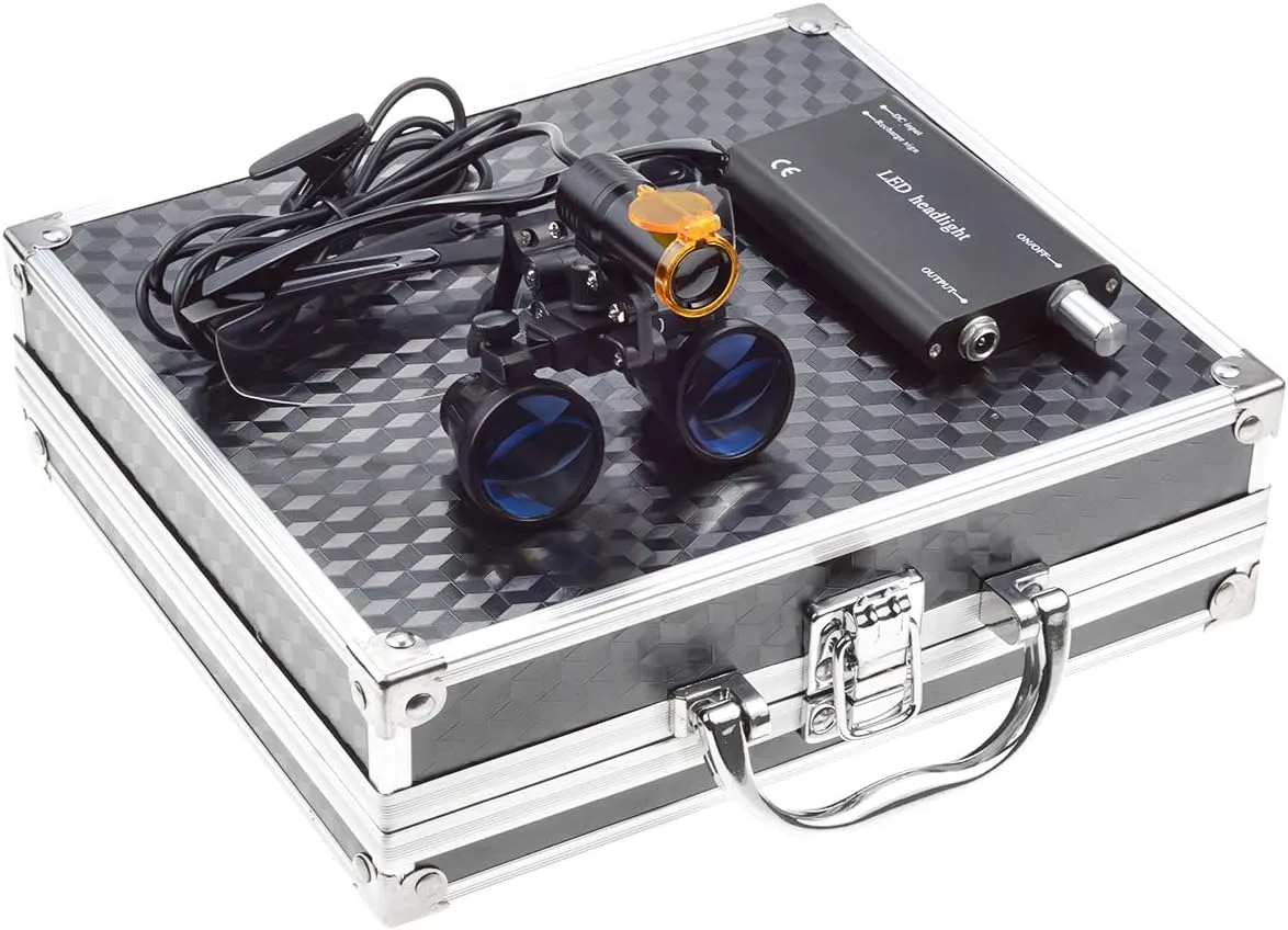 5W LED Headlamp with Filter   2.5X 420 Binocular Loupes Magnifying Glasses Aluminum Box (Black)