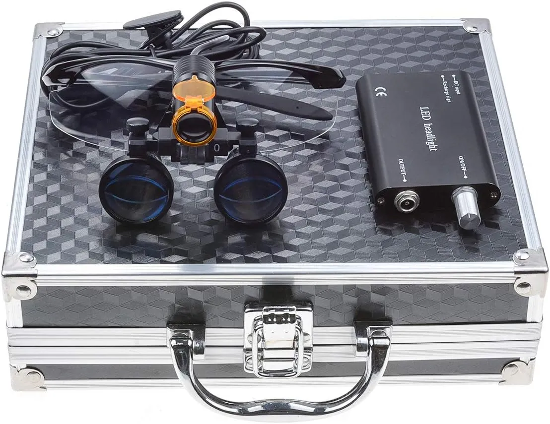 5W LED Headlamp with Filter   2.5X 420 Binocular Loupes Magnifying Glasses Aluminum Box (Black)
