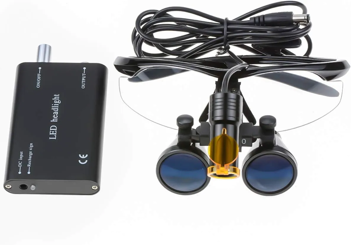 5W LED Headlamp with Filter   2.5X 420 Binocular Loupes Magnifying Glasses Aluminum Box (Black)