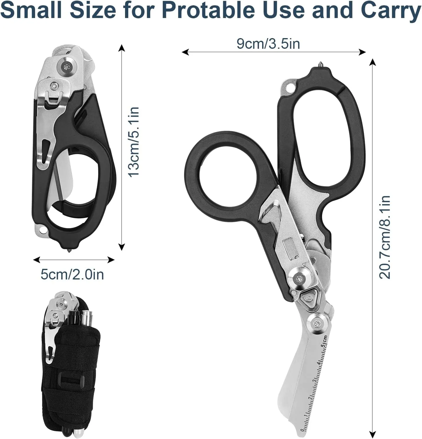 6 In1 Multifunction Emergency Response Shears, Stainless Steel Foldable Trauma Shears with Strap Cutter and Glass Breaker,Medical Scissors with Holster and Penlight