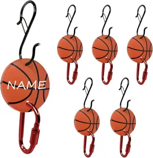 6 Pack Baseball Bag Hook for Fence – Heavy-Duty Sports Fence Hook with Double-Layer Acrylic Tags, Bat Backpack Hanger with Carabiner Clip for Baseball Softball Gear (Basketball Pattern)