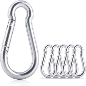 6 Pcs Carabiner Clip 304 Stainless Steel Spring Snap Hook - M8 3.15 Inch Heavy Duty Carabiner Clips Quick Link Carabiners for Indoor & Outdoor Activity, Camping, Climbing, Fishing, Hiking