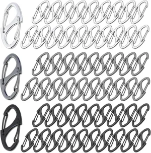60PCS S Shaped Double Carabiner Clips 1.6 Inch Small Spring Snap Hook Keychain Dual Wire Gate Clip Interlocking Tiny Biner Clip Attachment Accessories (3 Colors)