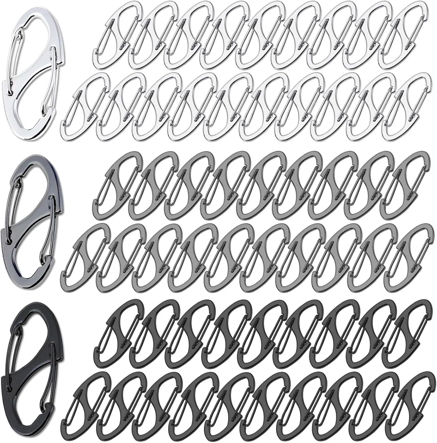 60PCS S Shaped Double Carabiner Clips 1.6 Inch Small Spring Snap Hook Keychain Dual Wire Gate Clip Interlocking Tiny Biner Clip Attachment Accessories (3 Colors)