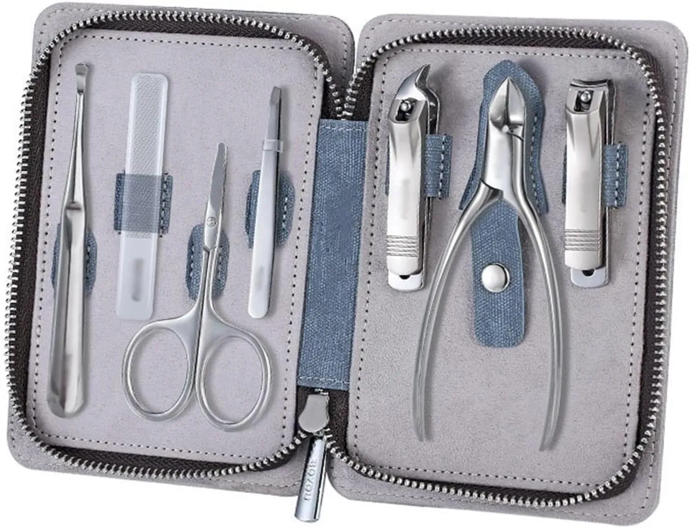7-Piece Portable Nail Clippers Set, Pedicure Grooming Kit for Men & Women, Stainless Steel Manicure Tools for Finger & Toe Nails with Leather Case - Personal Care Kit(White)